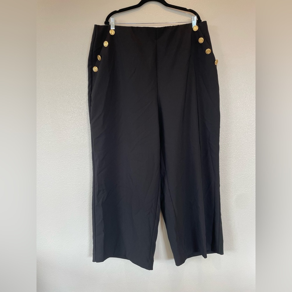 Torrid Studio Wide Leg Refined Crepe High Rise Pants Gold Button Black 3S 3XL S